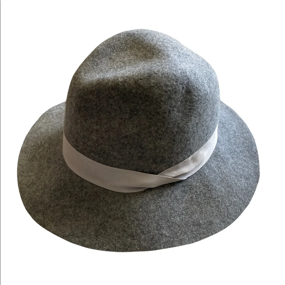 Express 100% Wool Hat Bohemian Retro Cottagecore Shabby Chic Gray Light Ribbon